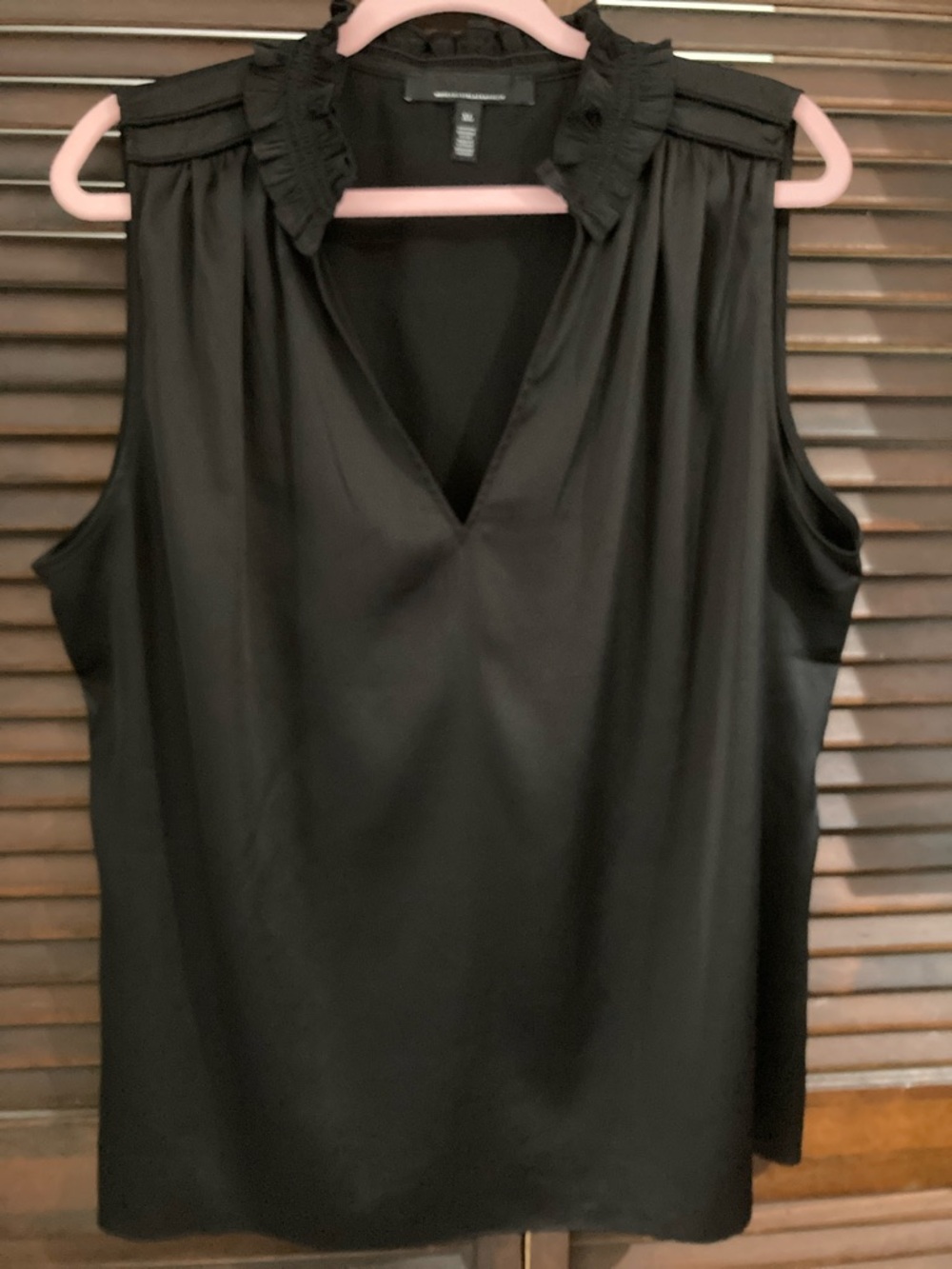 White House Black Market Black Ruffle-Collar V-Neck Sleeveless Tank